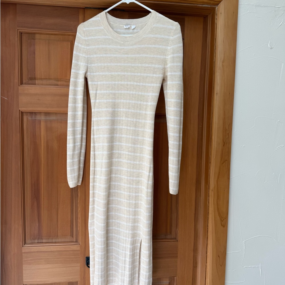 GAP Cream Ribbed Sheath Dress with Long Sleeves